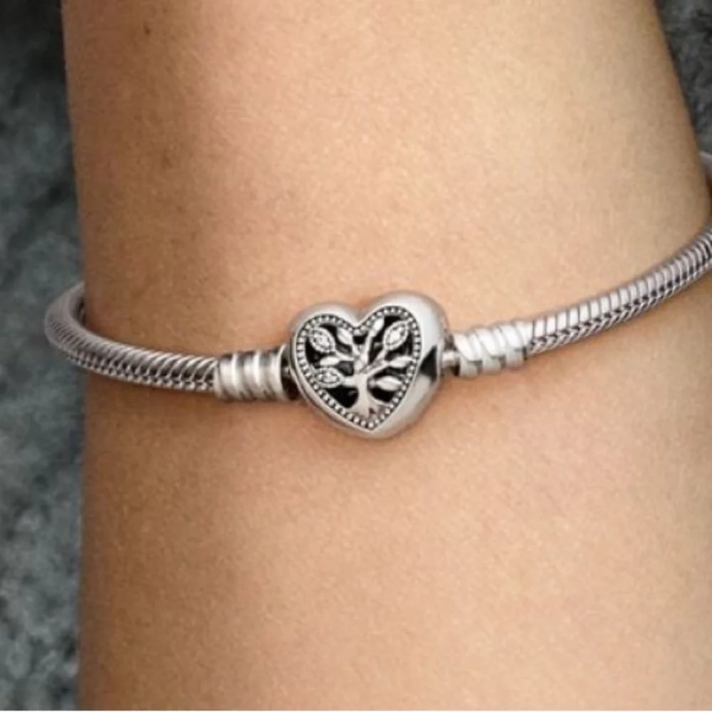 PANDORA MOMENTS FAMILY TREE CLASP SNAKE CHAIN STERLING SILVER BRACELET 7.5”